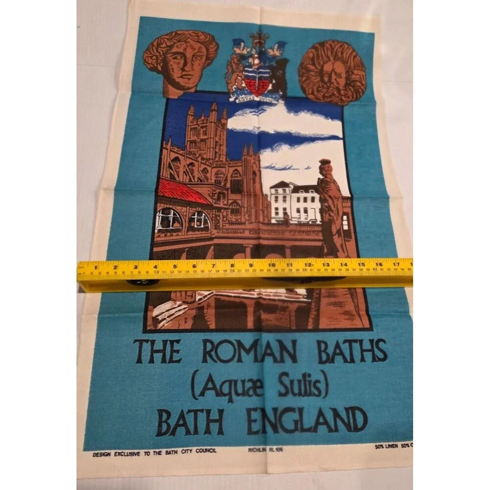 Vintage Roman Baths England Linen Cotton Tea Towel Wall Hanging Bath 19